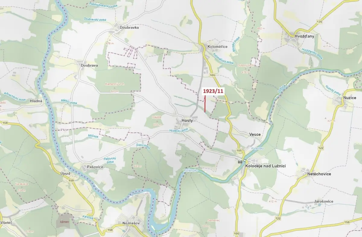 Prodej pozemku 323 m², Hosty