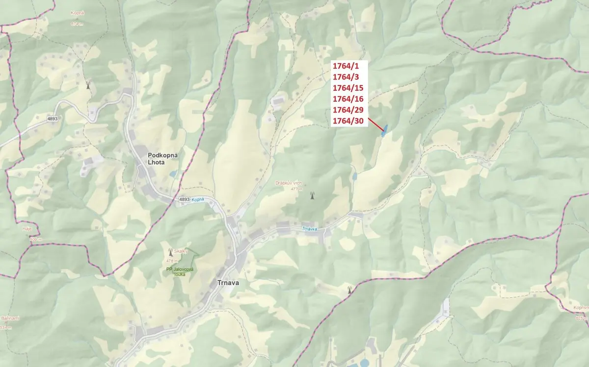 Prodej pozemku 10498 m², Trnava u Zlína · Trnava