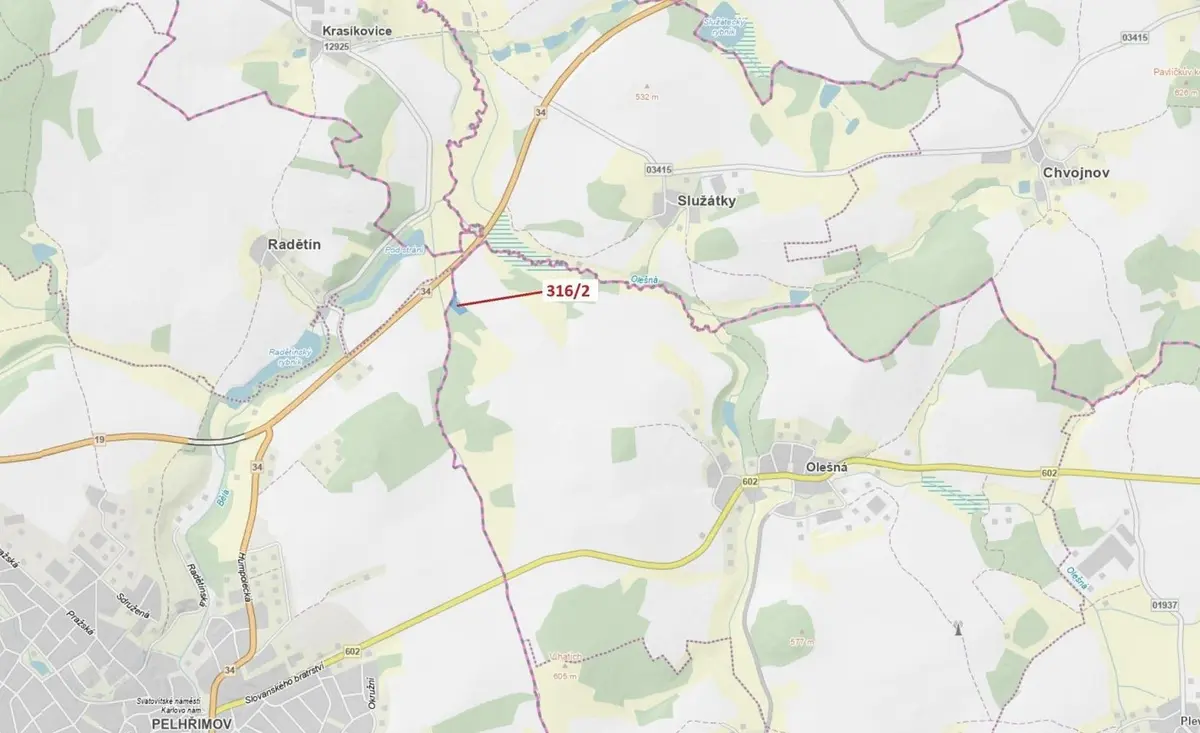 Prodej pozemku 3211 m², Olešná u Pelhřimova · Olešná