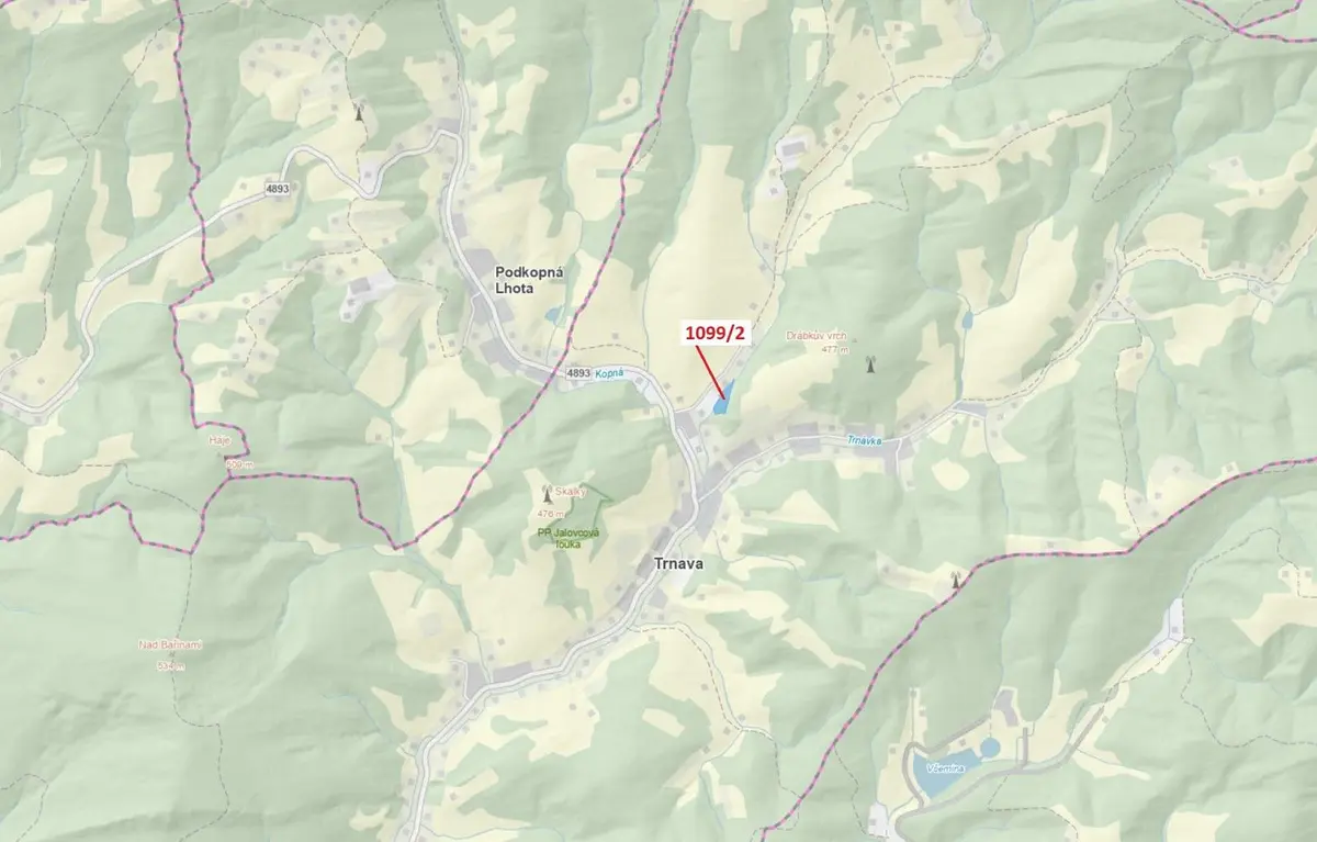 Prodej pozemku 5255 m², Trnava u Zlína · Trnava