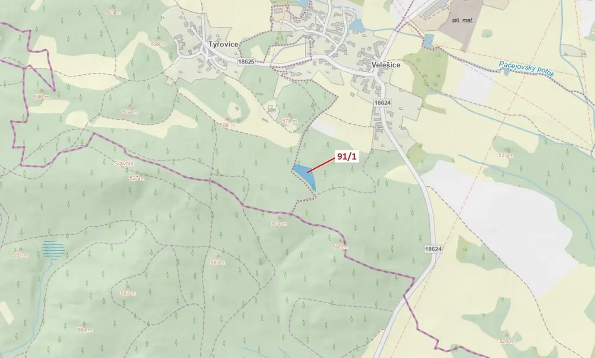 Prodej pozemku 3251 m², Velešice u Pačejova · Pačejov