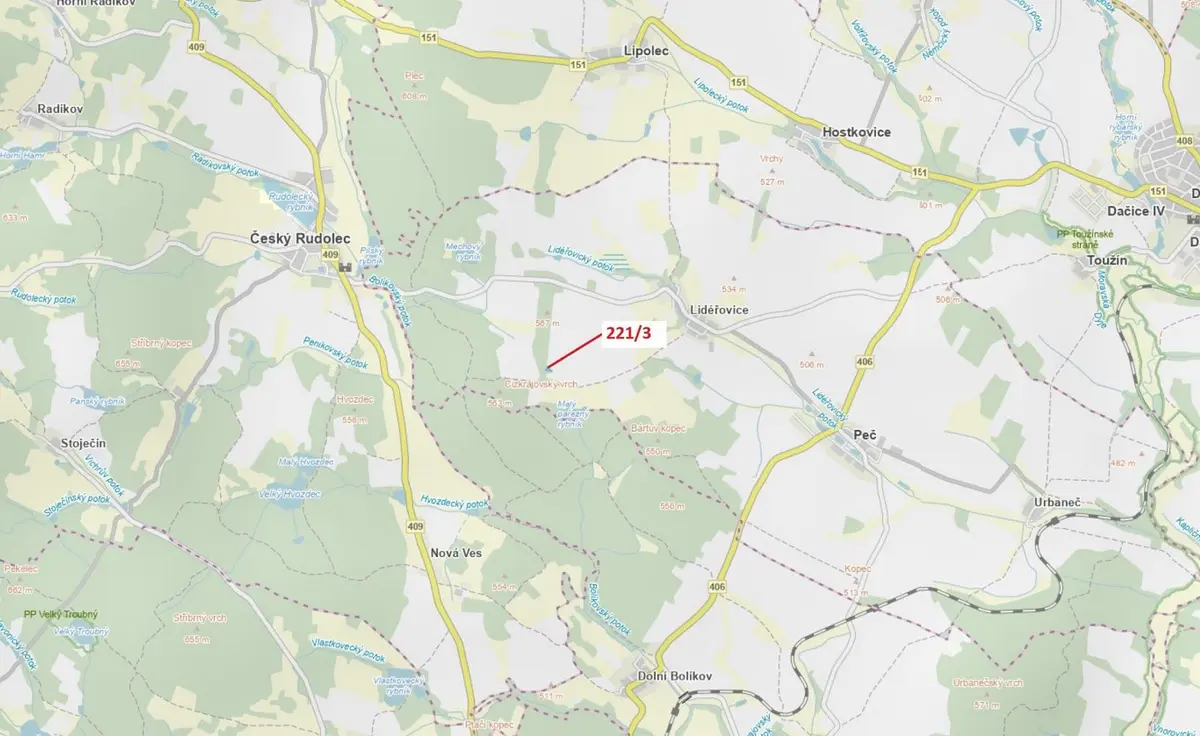 Prodej pozemku 1109 m², Lidéřovice · Peč