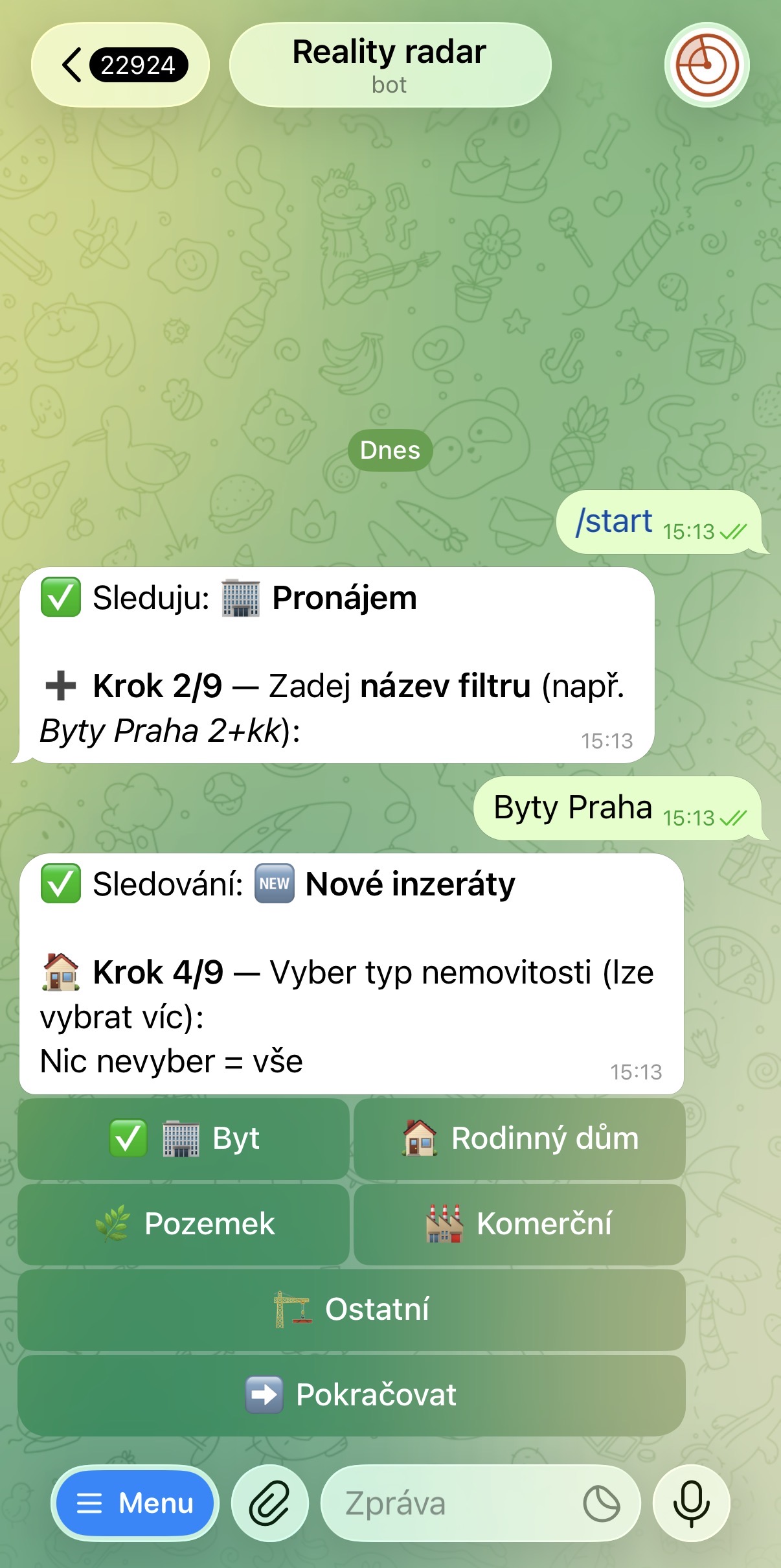 RealityRadar — nastavení filtrů